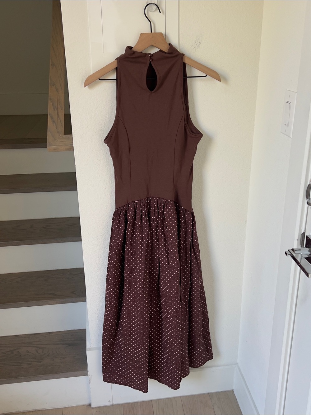 Anthropologie Maeve Mariana Polka Dots Drop-Waist Maxi Dress in Brown NWT - Picture 3 of 5